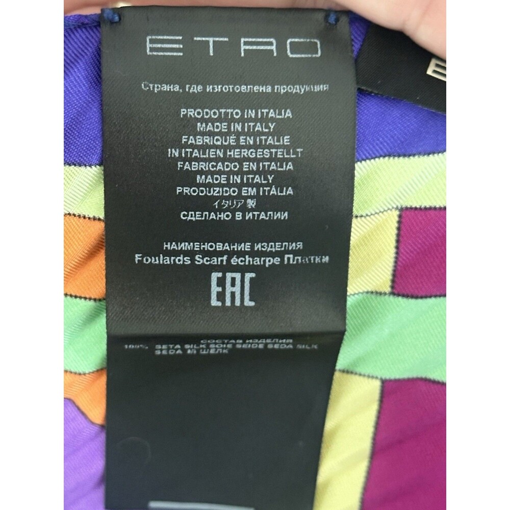 ETRO Silk Scarf Pleated 36" Square Abstract Geometric Multicolor Italy - Picture 12 of 13